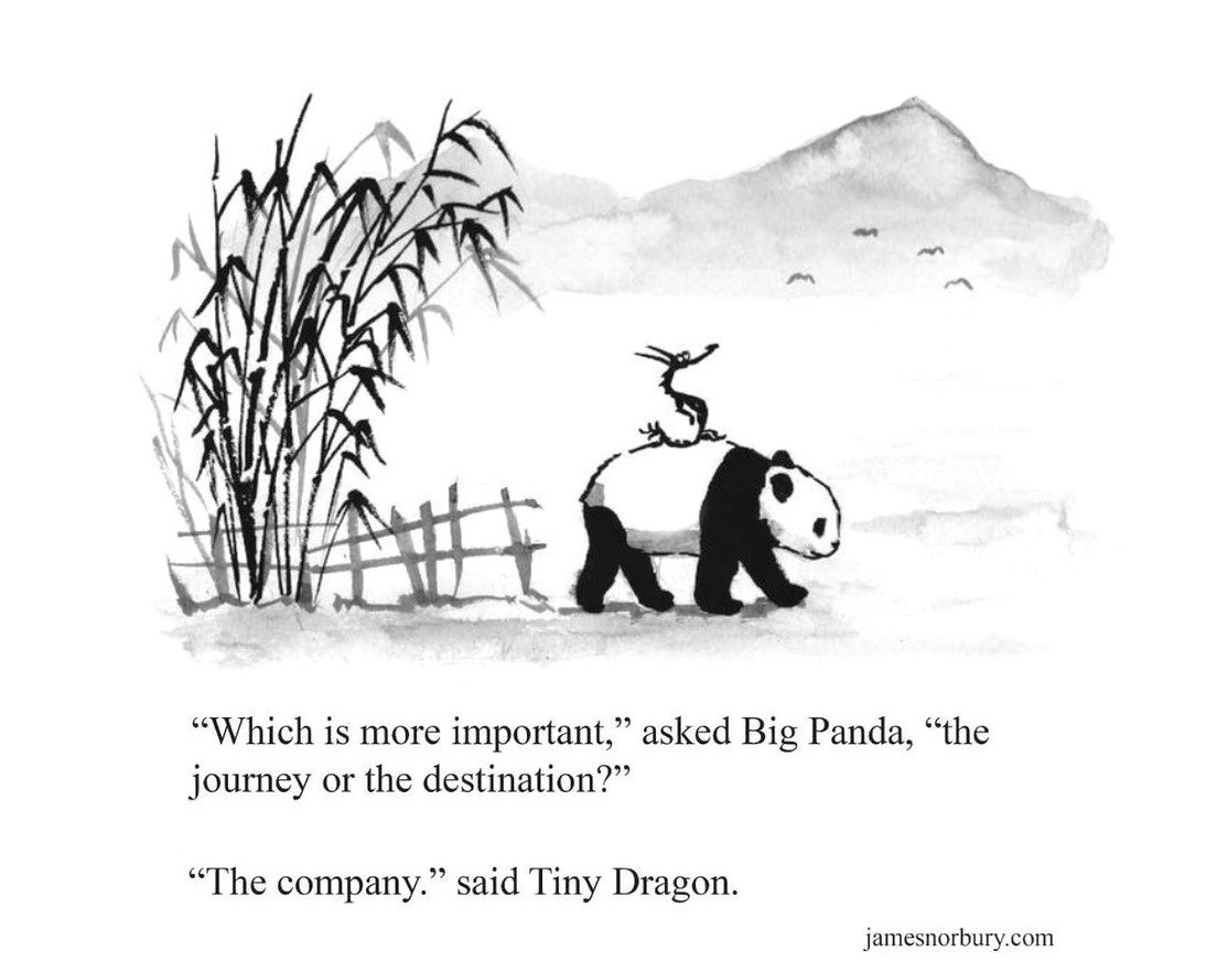 grand panda et petit dragon se promenent le voyage ou la destination important c'est la compagnie